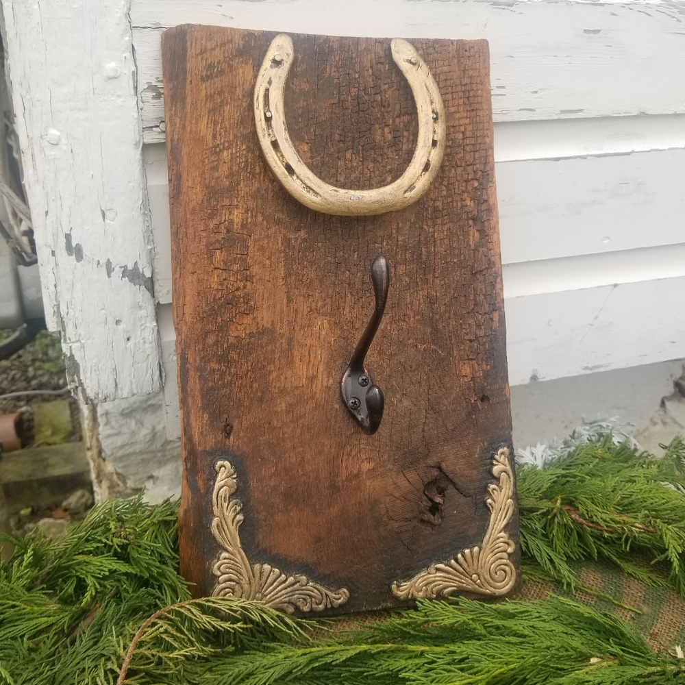 Handcrafted Lucky Horseshoe Coat Hook Plaque